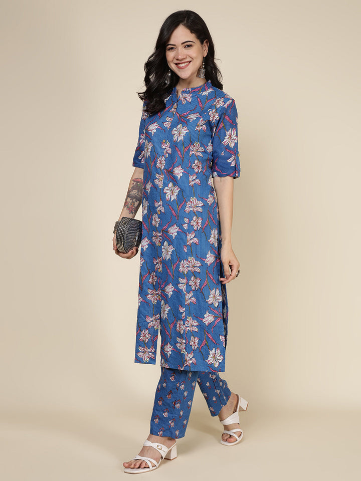 Printed Cotton Blend Kurta With Pants