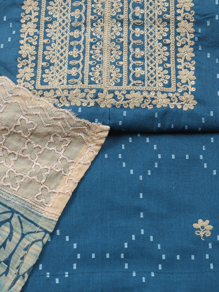 Embroidered Cotton Blend Unstitched Suit With Pant &amp; Dupatta