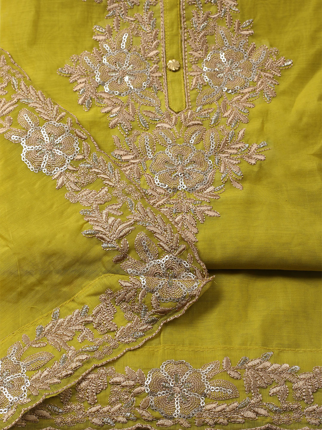 Embroidered Chanderi Unstitched Kurta With Pant &amp; Dupatta