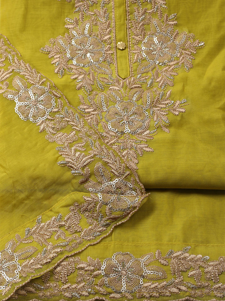 Embroidered Chanderi Unstitched Kurta With Pant &amp; Dupatta