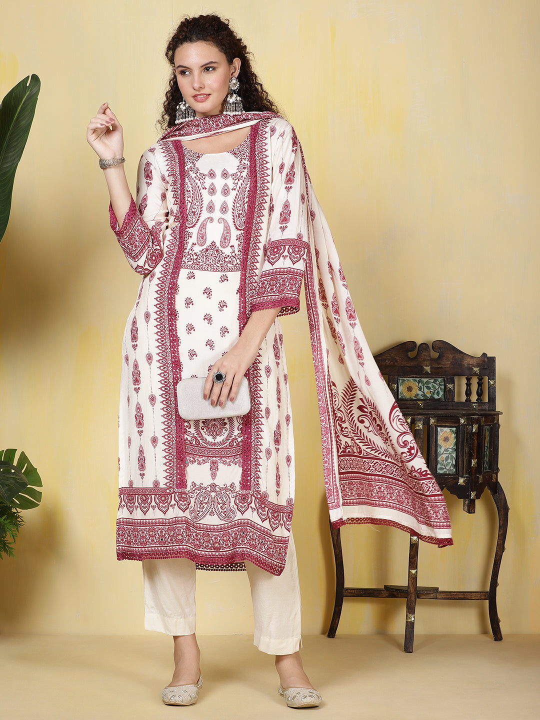 Printed Muslin Kurta With Pants & Dupatta