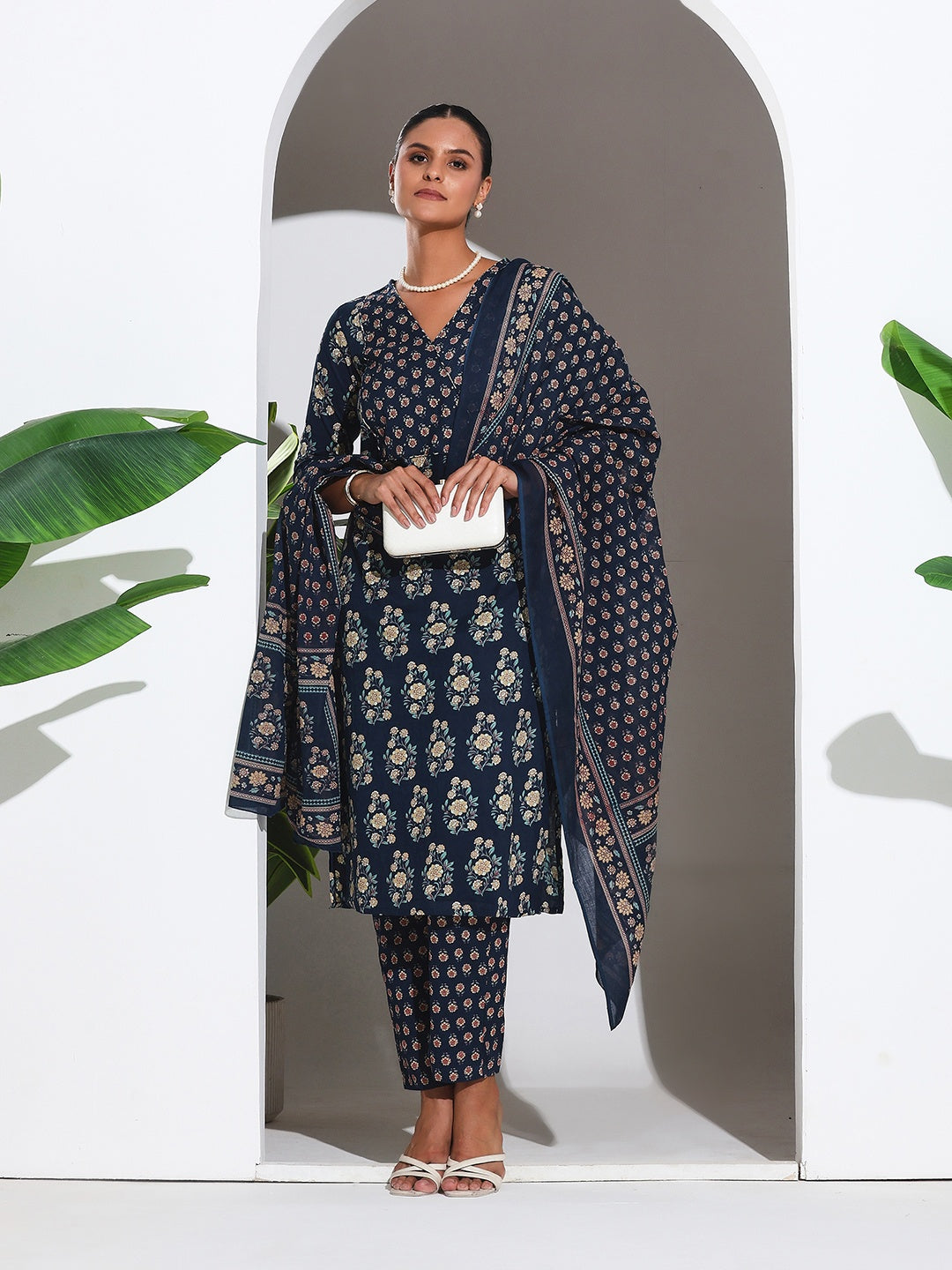 Printed Cotton Blend Kurta With Pant &amp; Dupatta