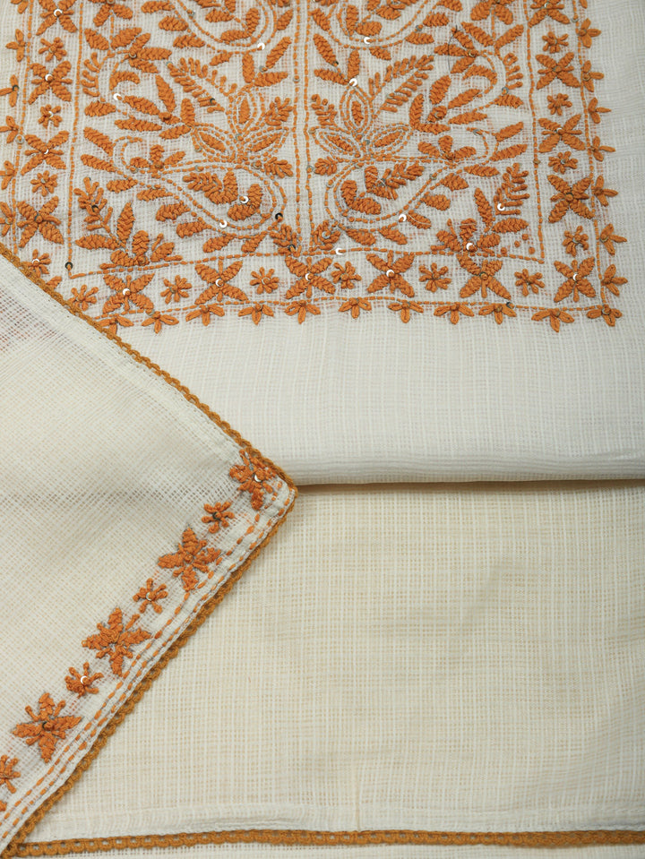 Embroidered Cotton Blend Unstitched Suit With Pant &amp; Dupatta