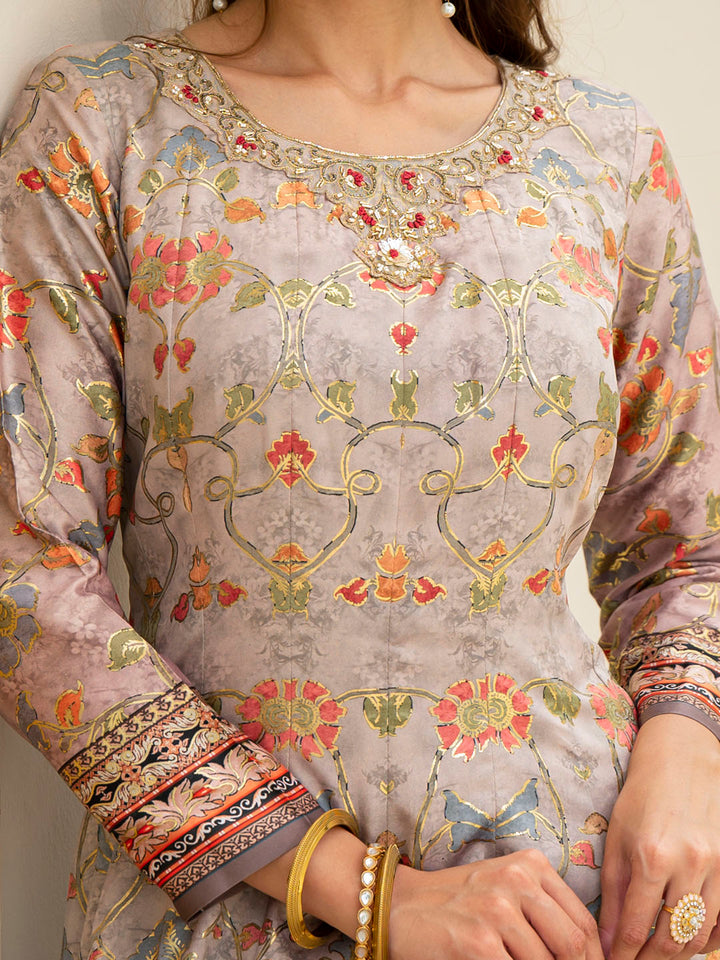 Embroidered Art Silk Kurta With Pant &amp; Dupatta