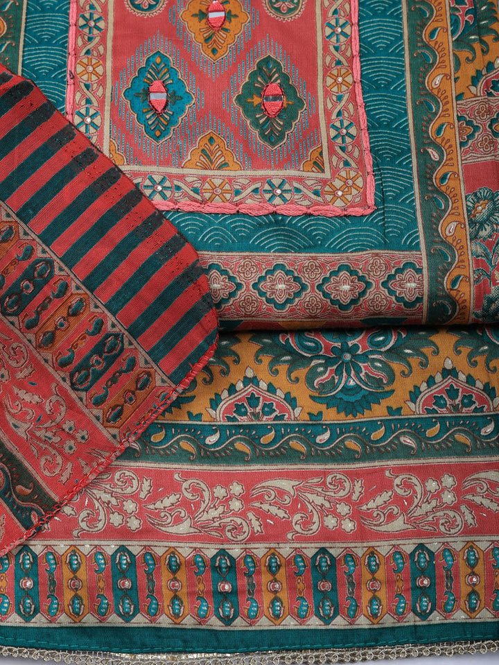 Printed Cotton Blend Unstitched Suit With Pant &amp; Dupatta