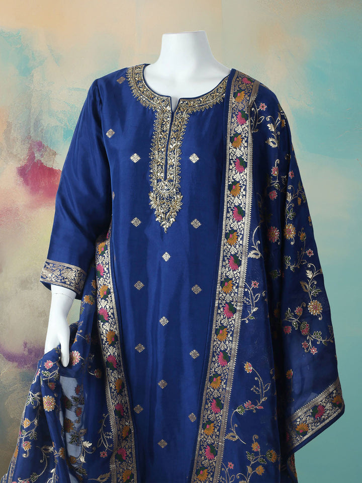 Embroidered Cotton Blend Stitched Kurta With Pant &amp; Dupatta
