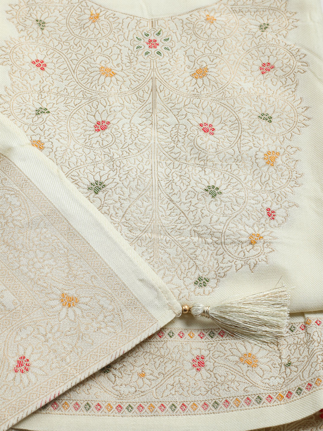 Pashmina Woven Design Unstitched Kurta With Pant &amp; Dupatta