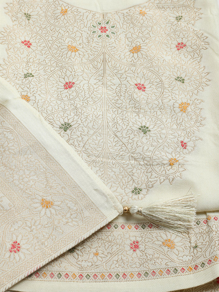 Pashmina Woven Design Unstitched Kurta With Pant &amp; Dupatta