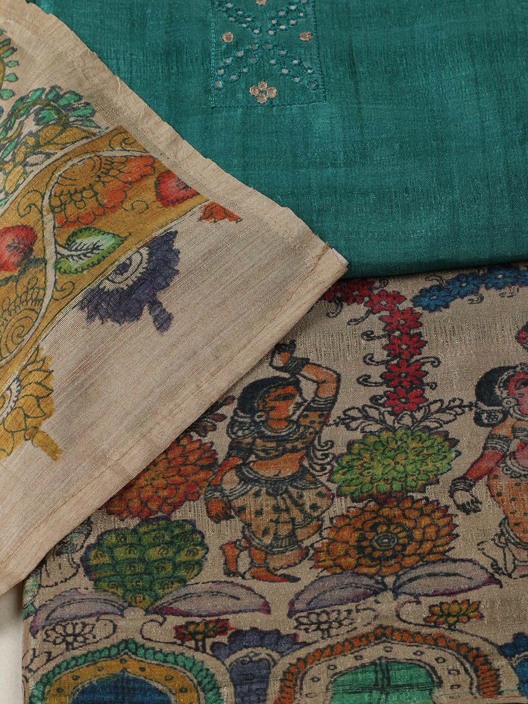 Embroidered Tussar Unstitched Suit With Pant &amp; Dupatta