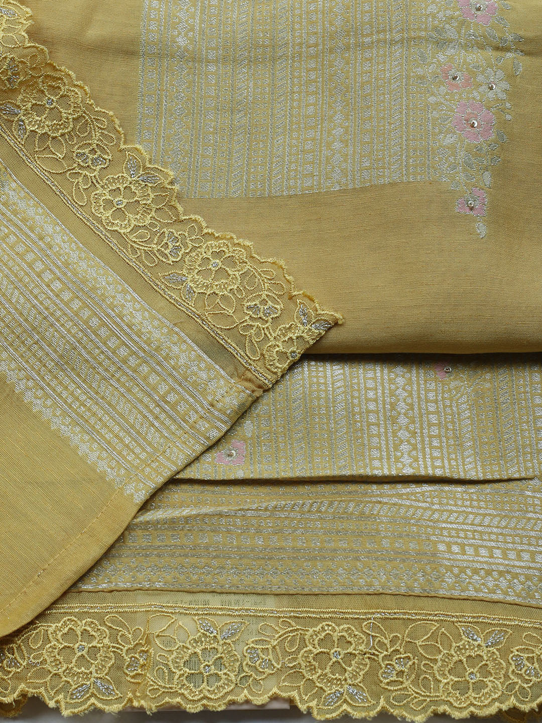 Embroidered Chanderi Unstitched Suit With Dupatta