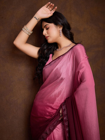 Stone Work Border Chinon Saree