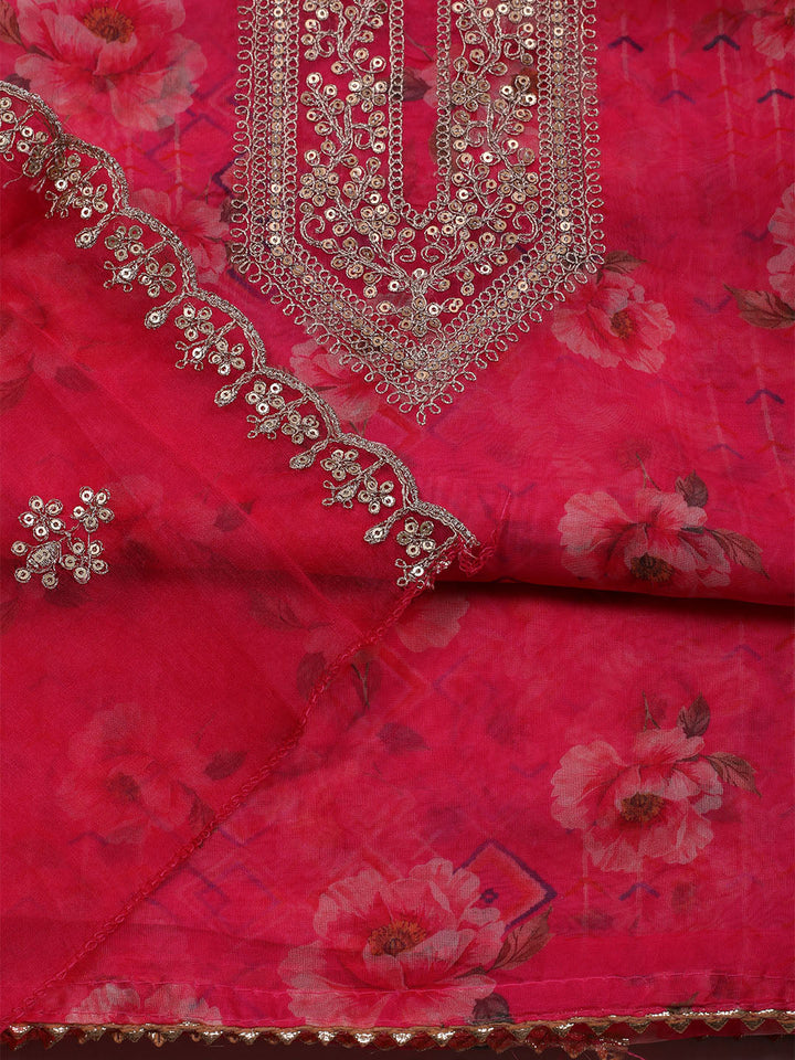 Embroidered Organza Unstitched Suit With Dupatta