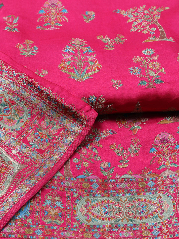 Woven Design Satin Unstitched Suit With Pant &amp; Dupatta