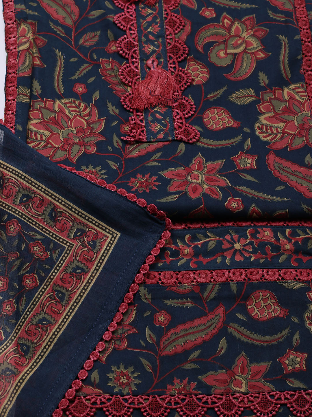 Embroidered Cotton Blend Unstitched Suit With Pant &amp; Dupatta