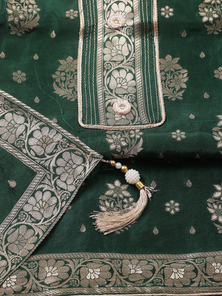 Embroidered Chanderi Unstitched Suit With Pant &amp; Dupatta