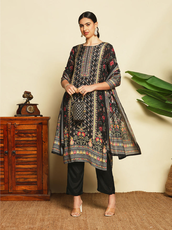 Printed Muslin Suit With Pant &amp; Dupatta