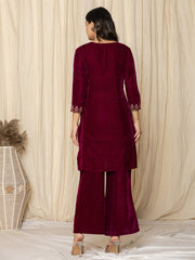 Zari Neck Embroidered Velvet Kurta With Pants