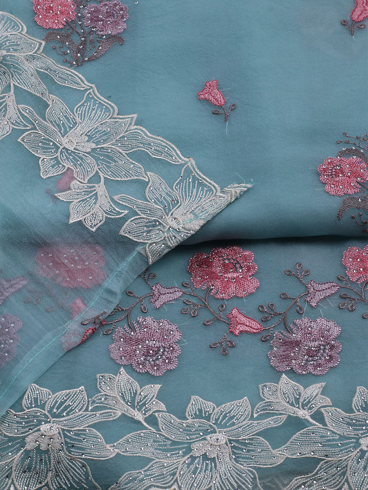 Embroidered Organza Unstitched Suit With Dupatta
