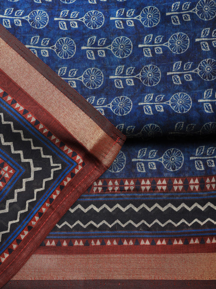 Printed Cotton Blend Unstitched Suit With Pant &amp; Dupatta