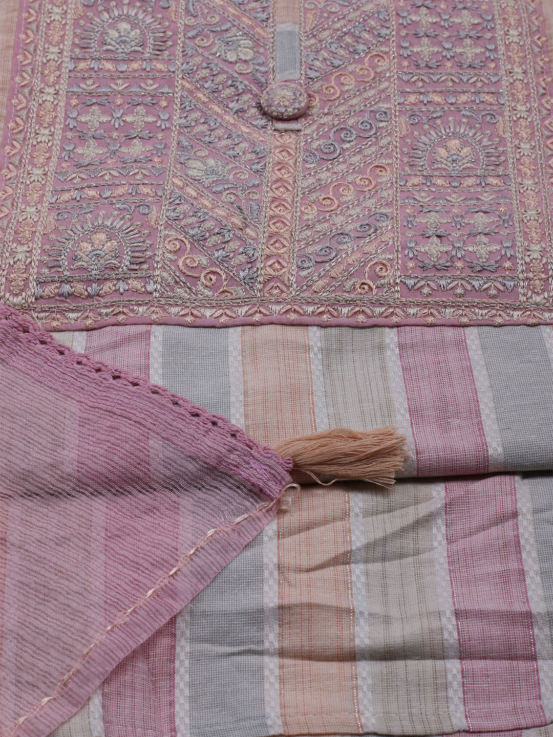 Neck Embroidered Cotton Blend Unstitched Suit With Dupatta