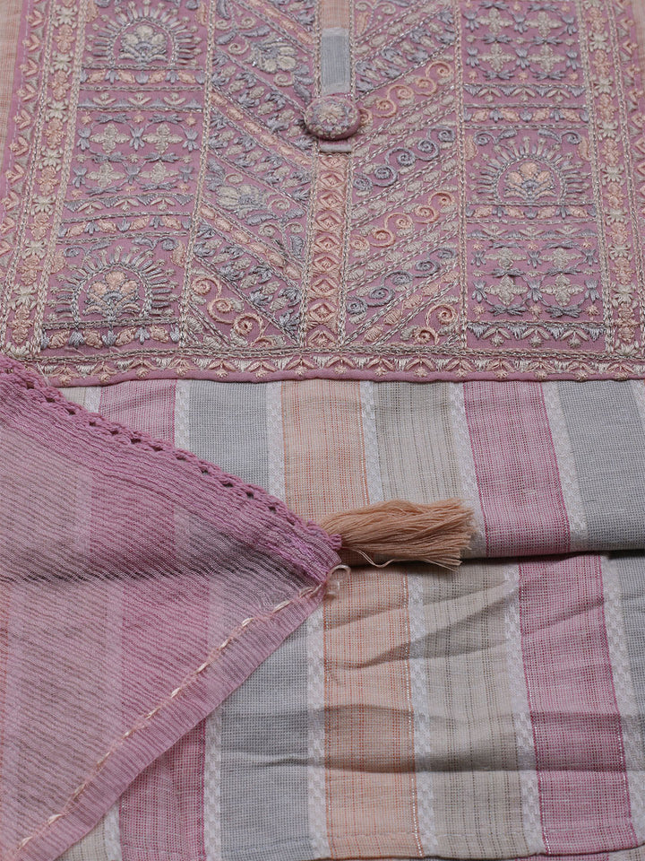Neck Embroidered Cotton Blend Unstitched Suit With Dupatta