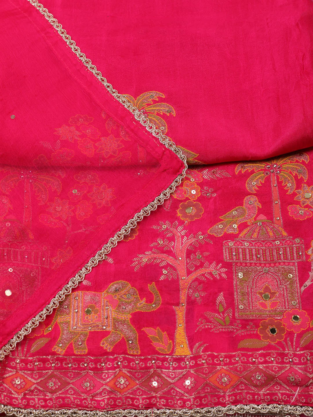 Woven Design Chanderi Unstitched Suit With Pant &amp; Dupatta