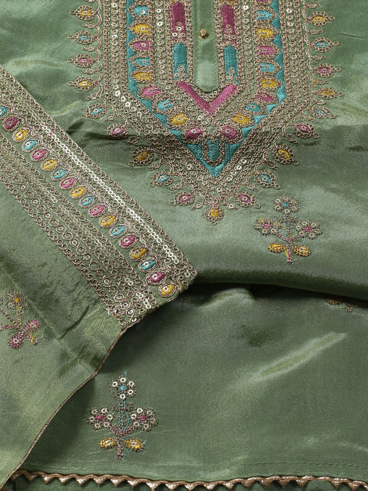 Embroidered Organza Unstitched Kurta With Pant &amp; Dupatta