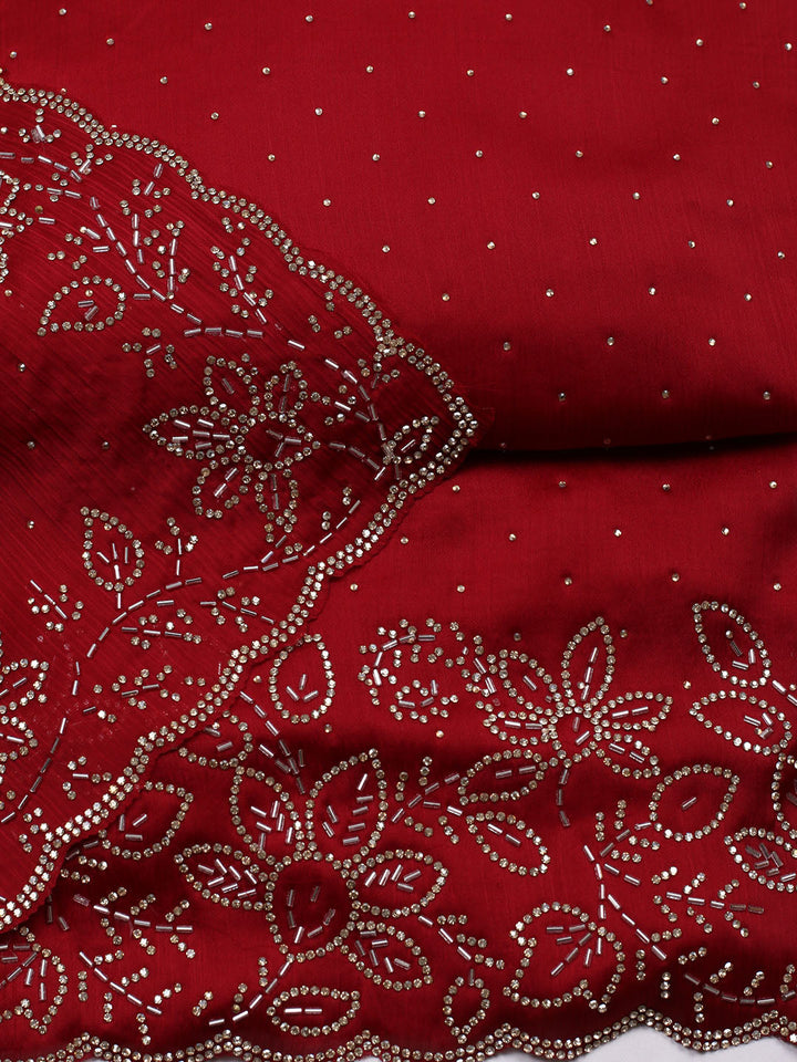 Embellished Chiffon Unstitched Suit With Pant &amp; Dupatta