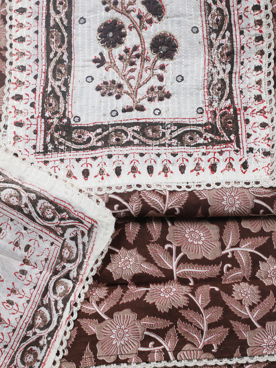 Embroidered Cotton Blend Unstitched Suit With Pant &amp; Dupatta