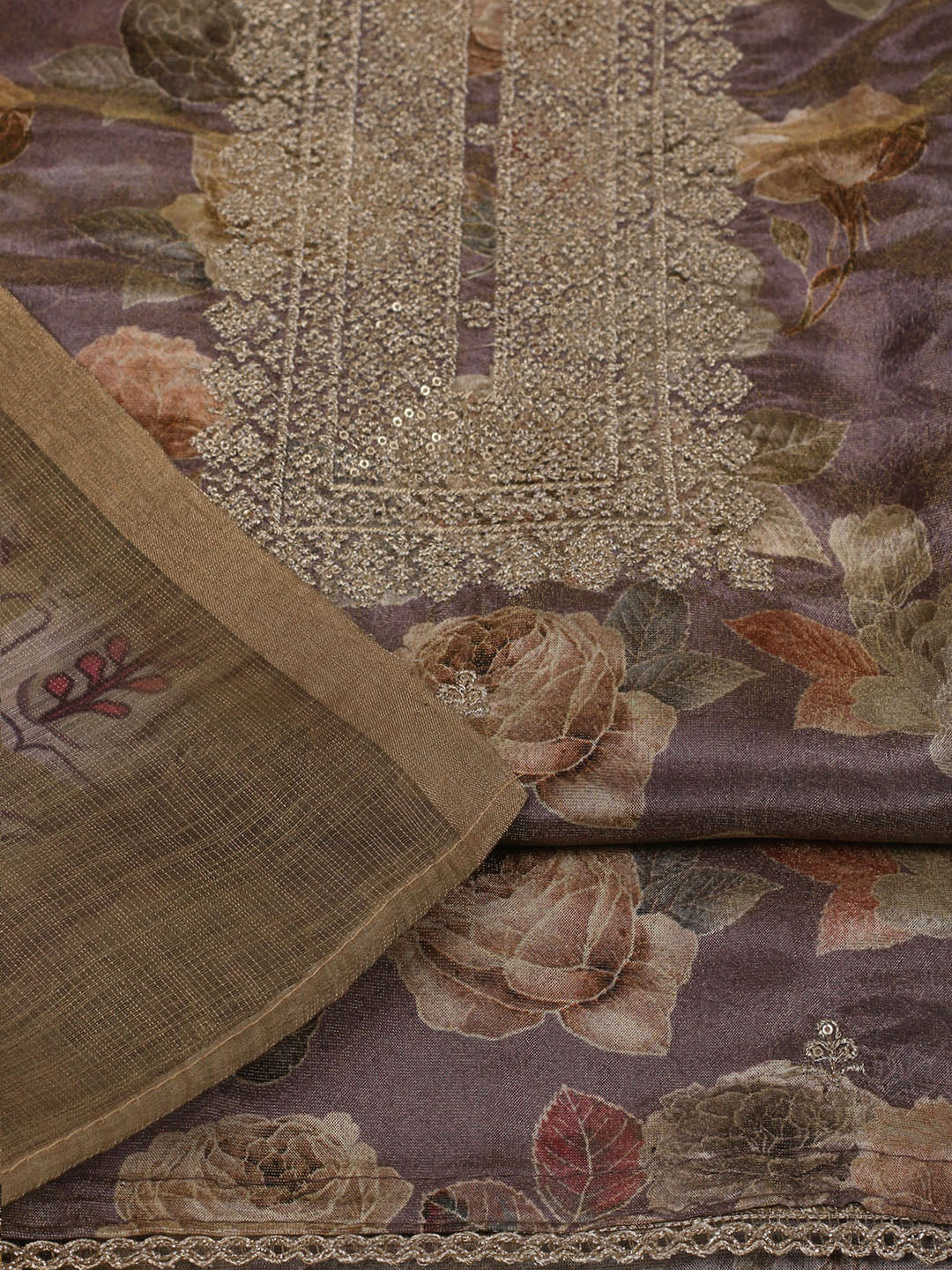 Neck Embroidered Tissue Unstitched Suit With Dupatta