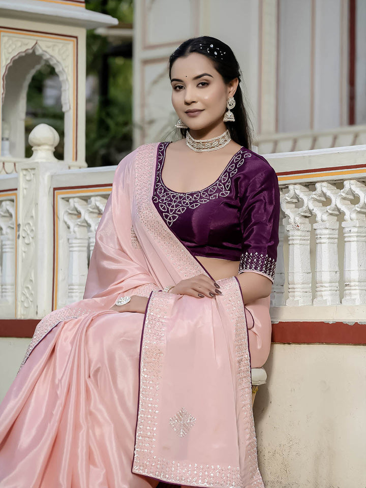 Sequence Embroidery Art Silk Saree