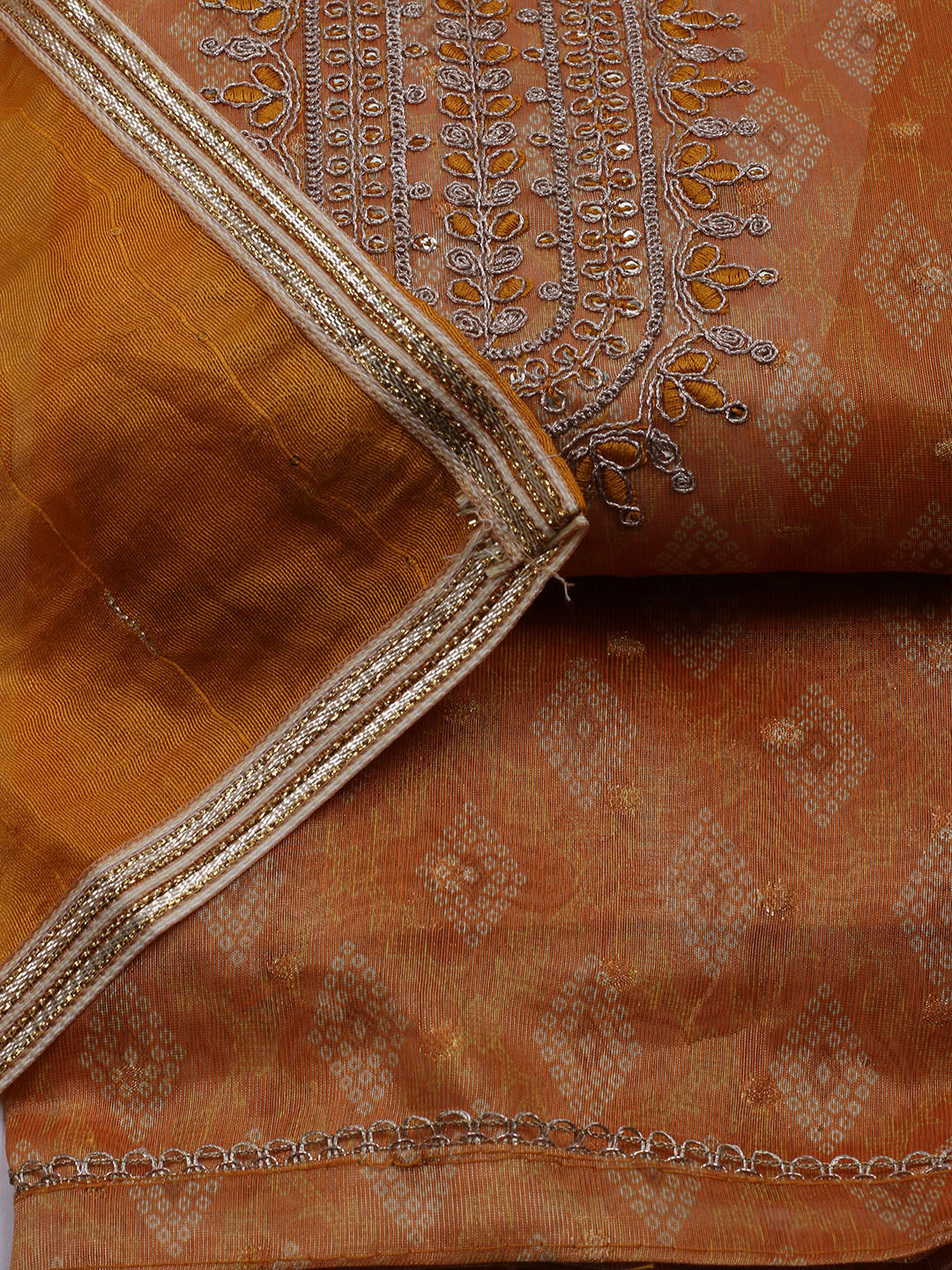 Neck Embroidered Chanderi Unstitched Suit With Dupatta
