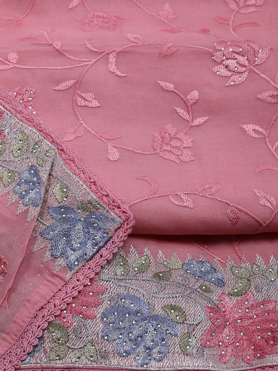 Embroidered Organza Unstitched Suit With Dupatta