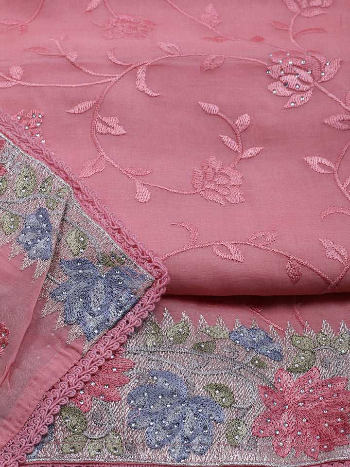 Embroidered Organza Unstitched Suit With Dupatta