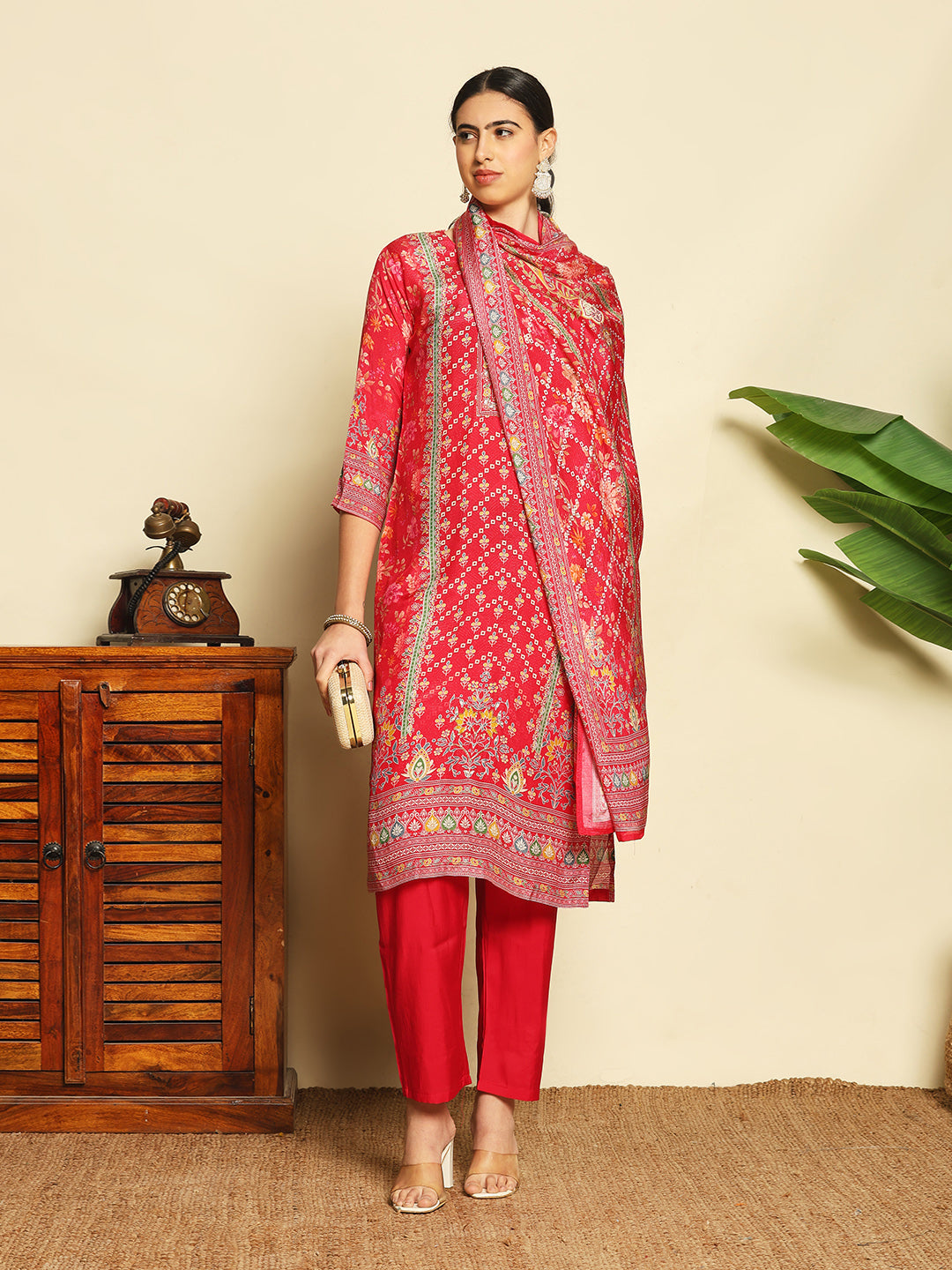 Printed Muslin Suit With Pant &amp; Dupatta