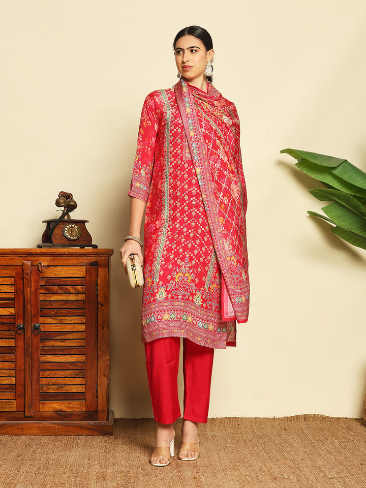 Printed Muslin Suit With Pant &amp; Dupatta