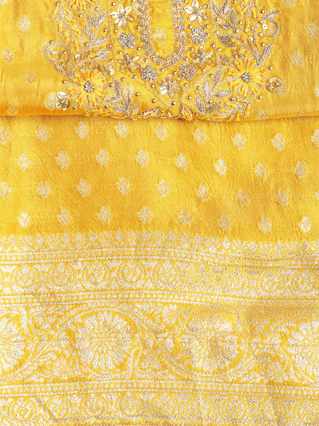 Neck Embroidered Chanderi Unstitched Suit With Dupatta