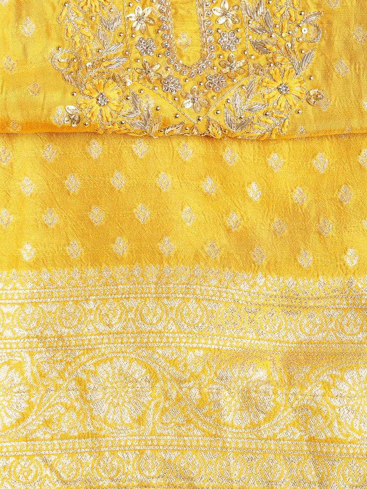 Neck Embroidered Chanderi Unstitched Suit With Dupatta