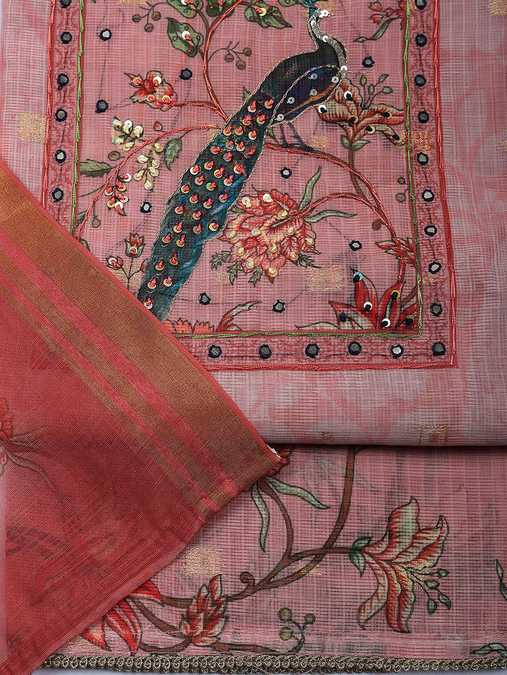 Embroidered Cotton Blend Unstitched Suit With Pant &amp; Dupatta