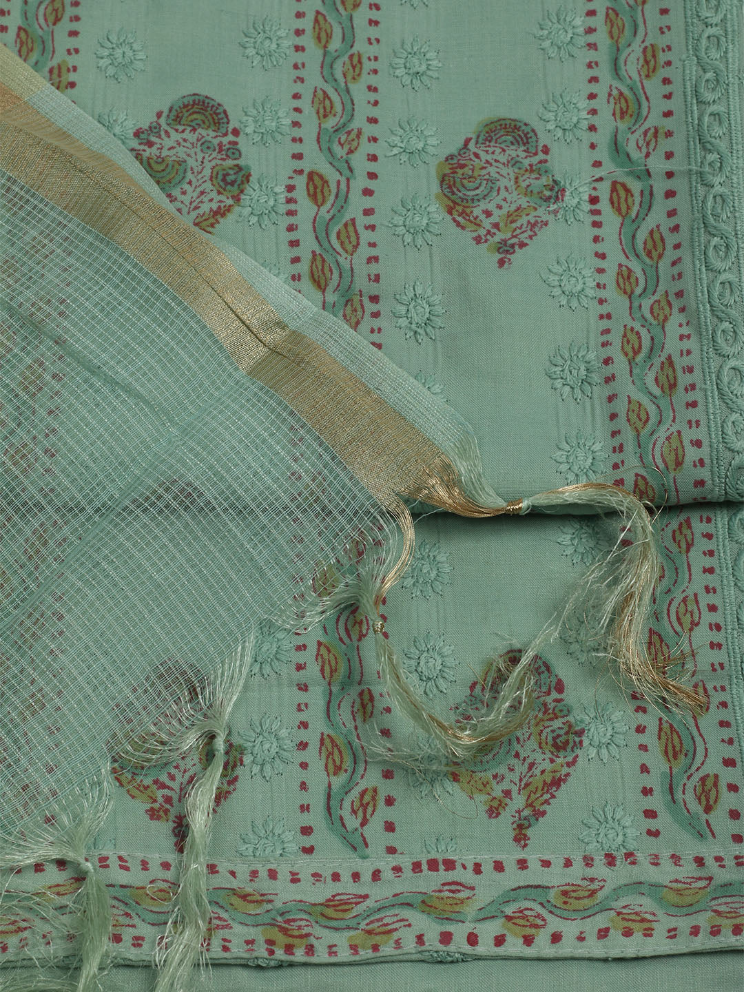 Printed Cotton Unstitched Suit With Pant &amp; Dupatta