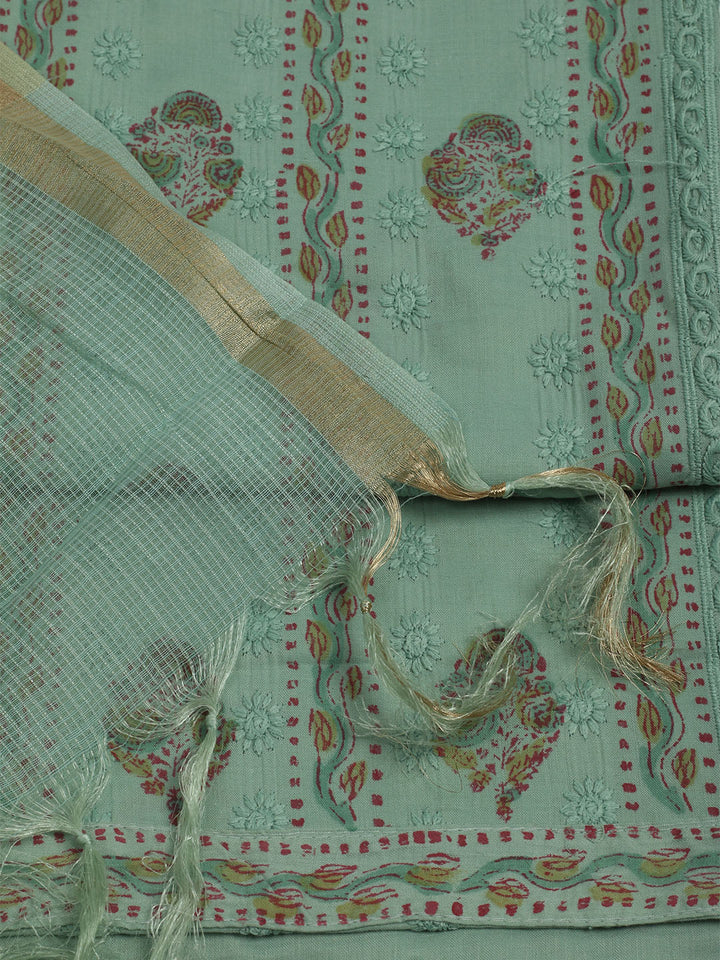 Printed Cotton Unstitched Suit With Pant &amp; Dupatta