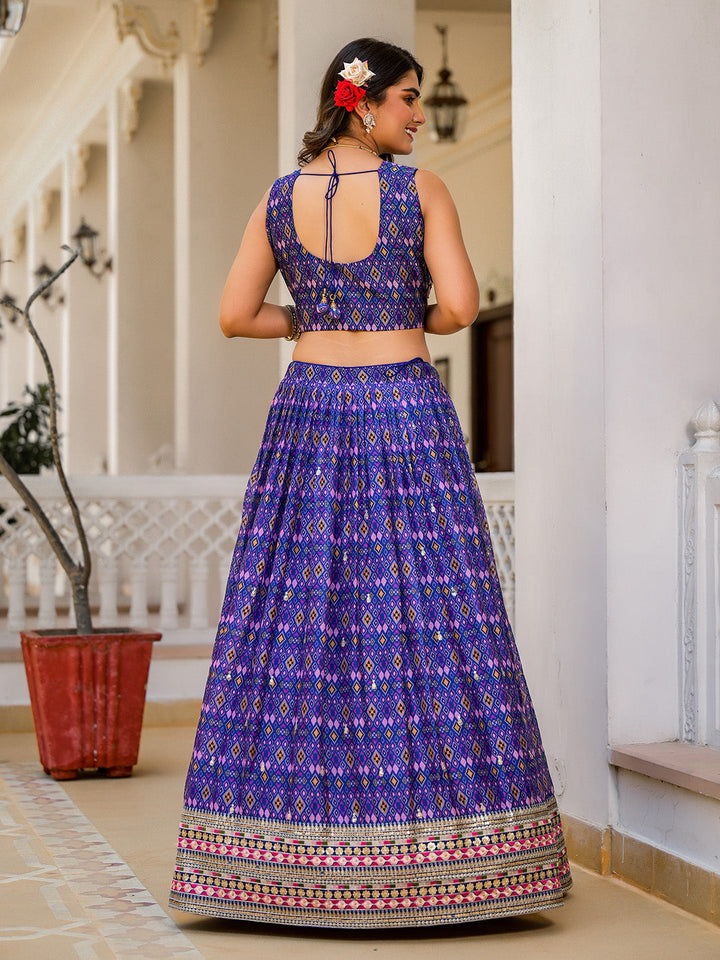 Printed Organza Choli With Lehenga &amp; Dupatta