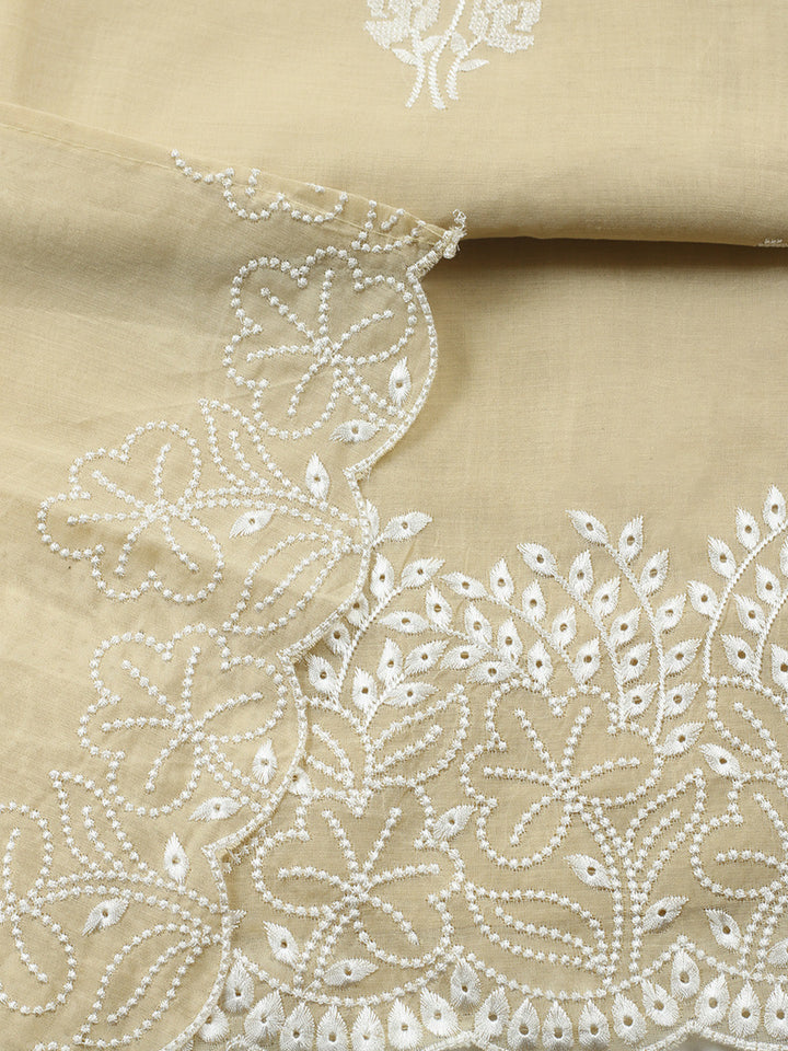 Embroidered Cotton Blend Unstitched Suit With Pant &amp; Dupatta