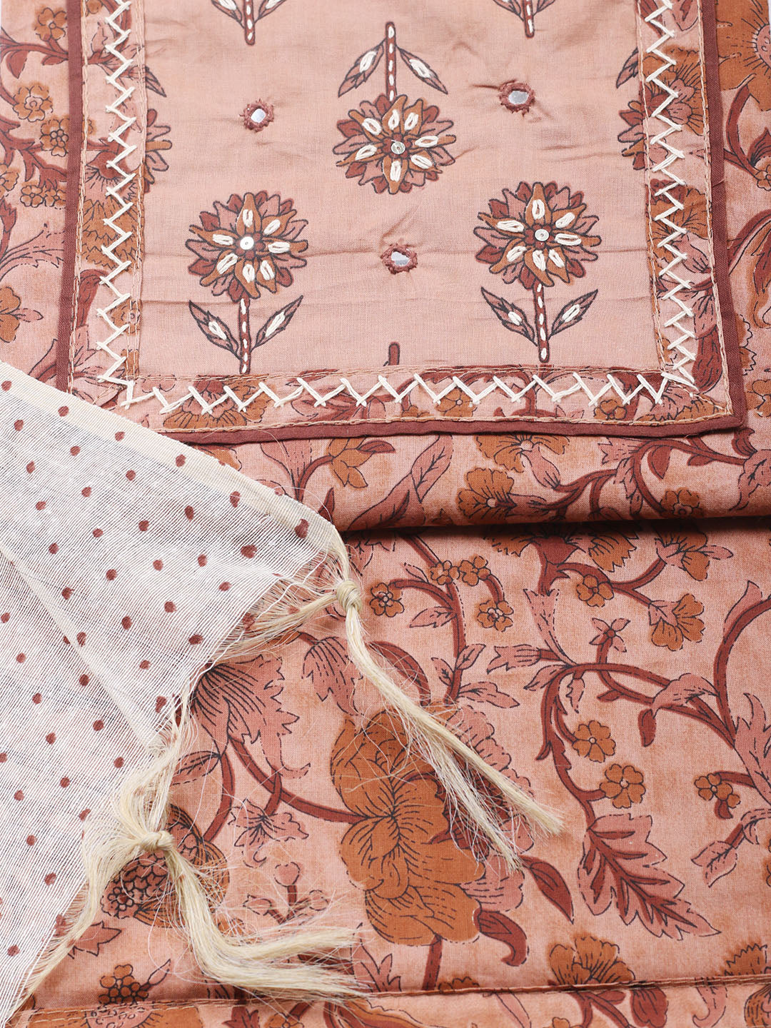 Printed Cotton Blend Unstitched Suit With Pant &amp; Dupatta