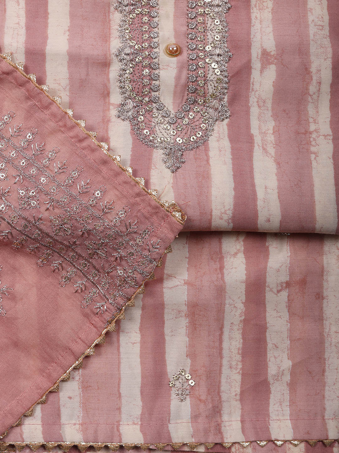 Sequence Work Chanderi Unstitched Suit With Dupatta