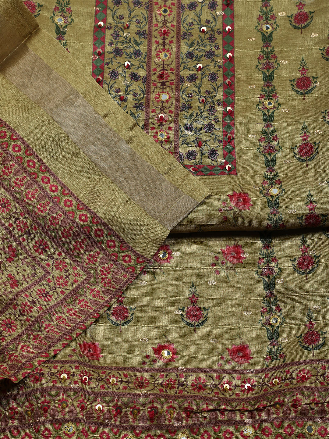 Embroidered Tussar Unstitched Suit With Dupatta