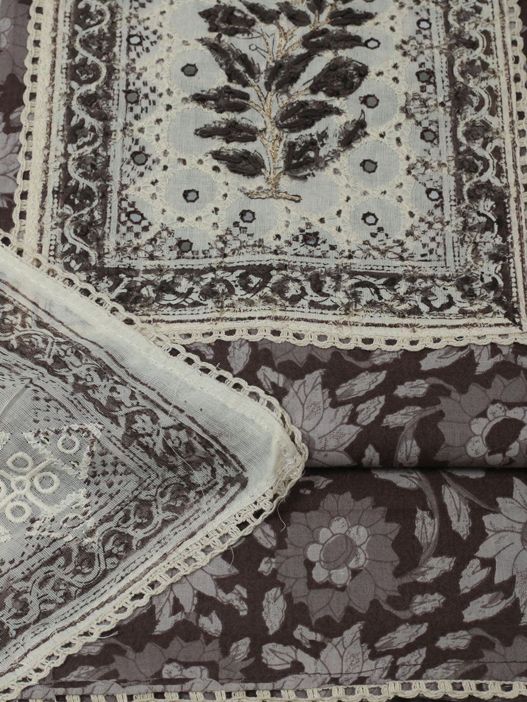 Printed Cotton Unstitched Suits Printed Suit With Pant &amp; Dupatta
