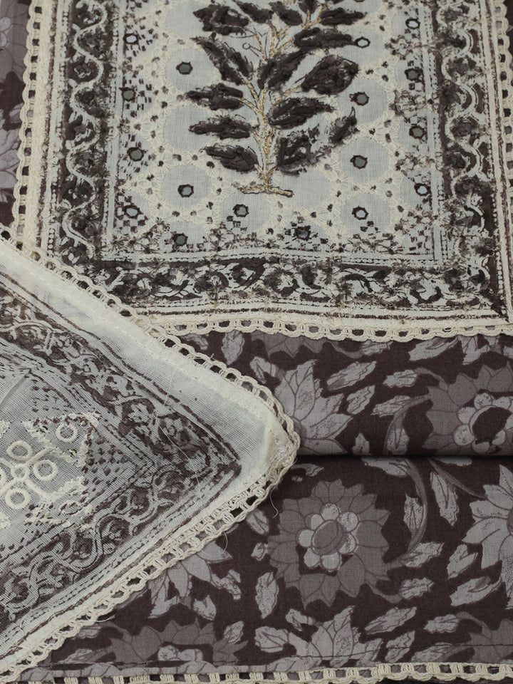 Printed Cotton Unstitched Suits Printed Suit With Pant &amp; Dupatta