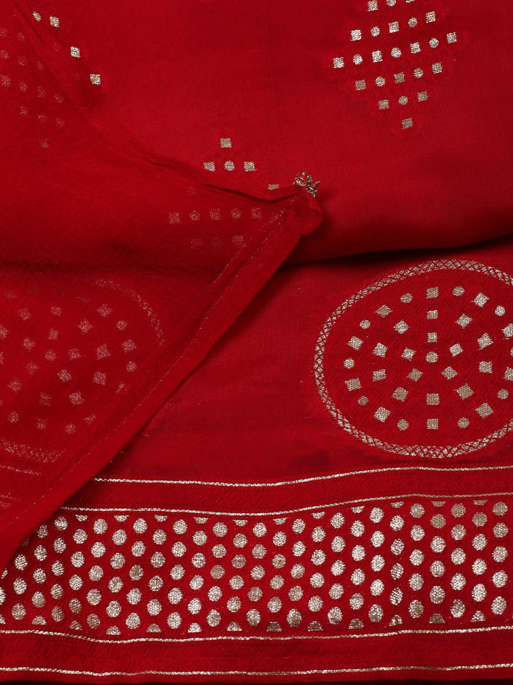 Embroidered Chanderi Unstitched Suit With Pant &amp; Dupatta