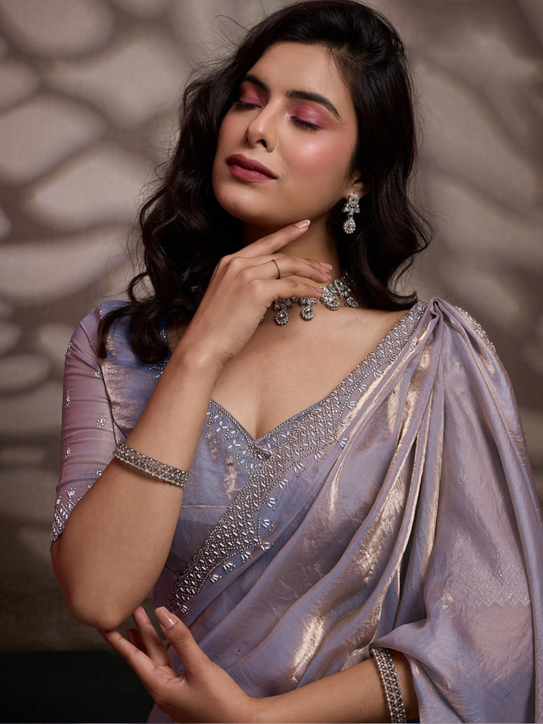 Embroidered Satin Velvet Saree